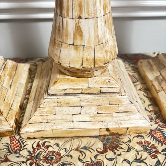 Vintage Bone inlay Candle Holders Set of 3 Gorgeous Excellent condition - Picture 4 of 9